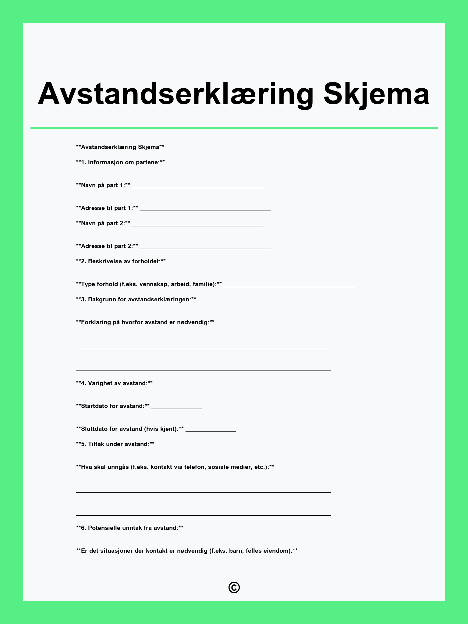 Avstandserklæring Skjema