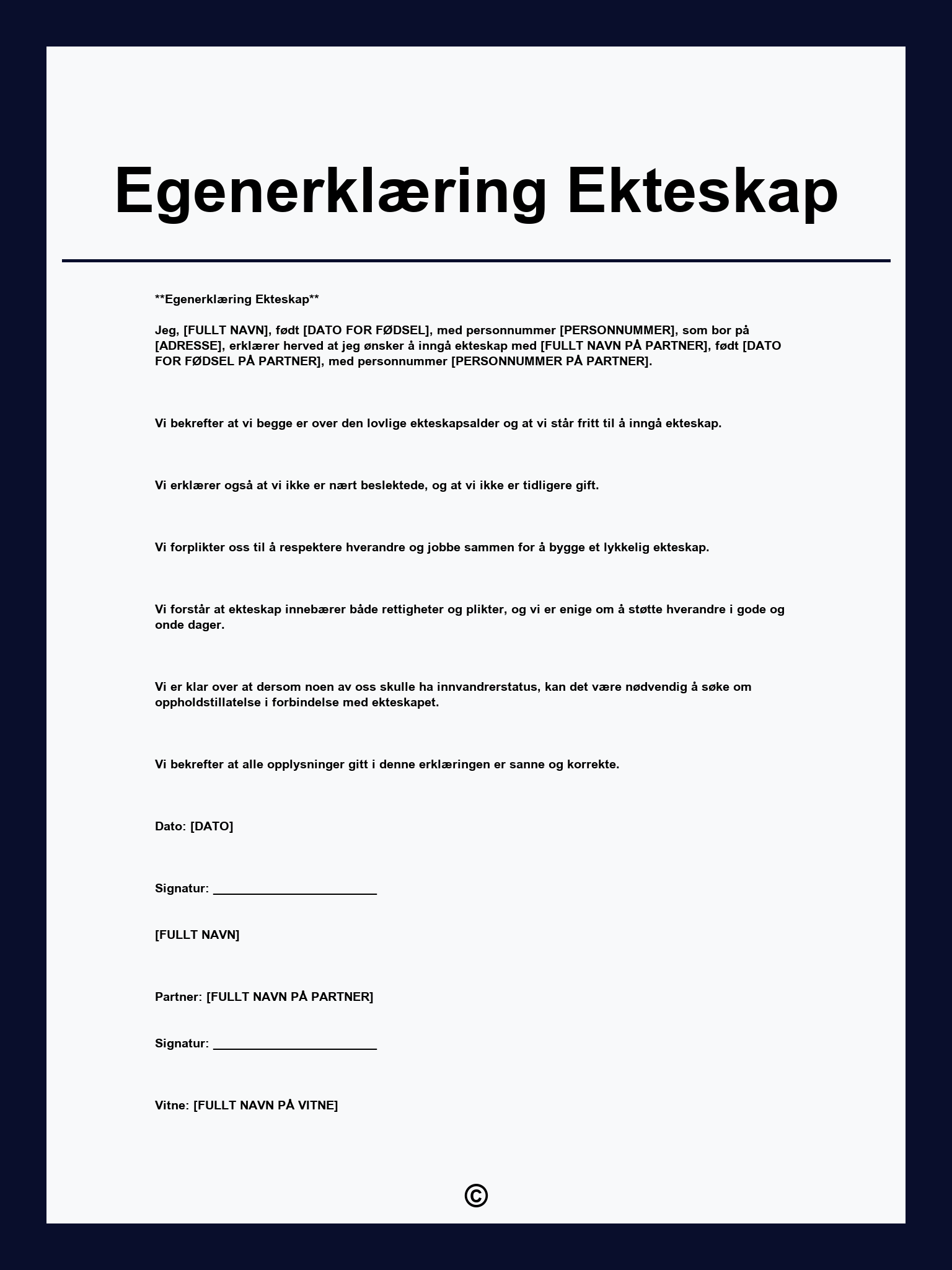 Egenerklæring Ekteskap