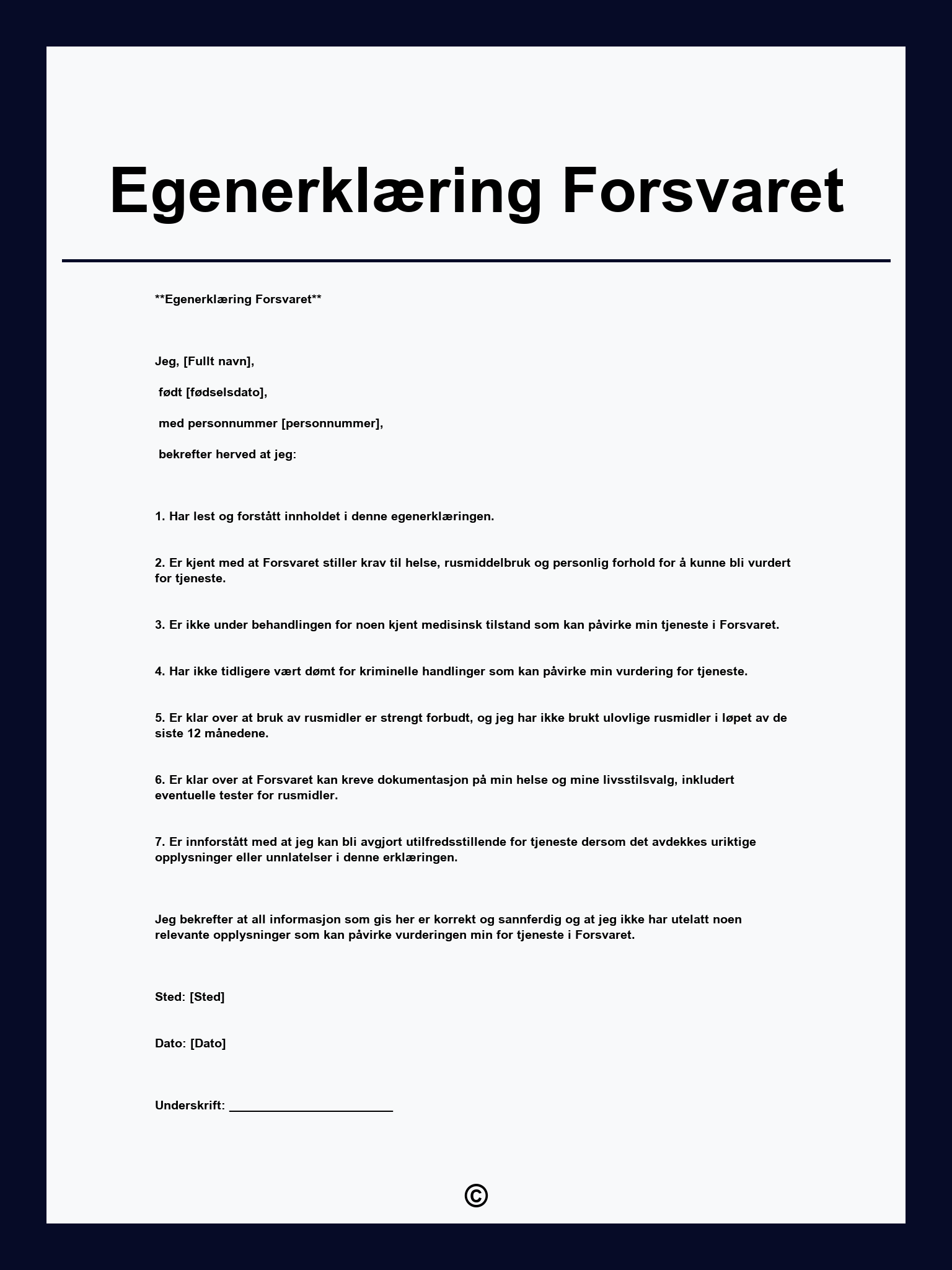 Egenerklæring Forsvaret