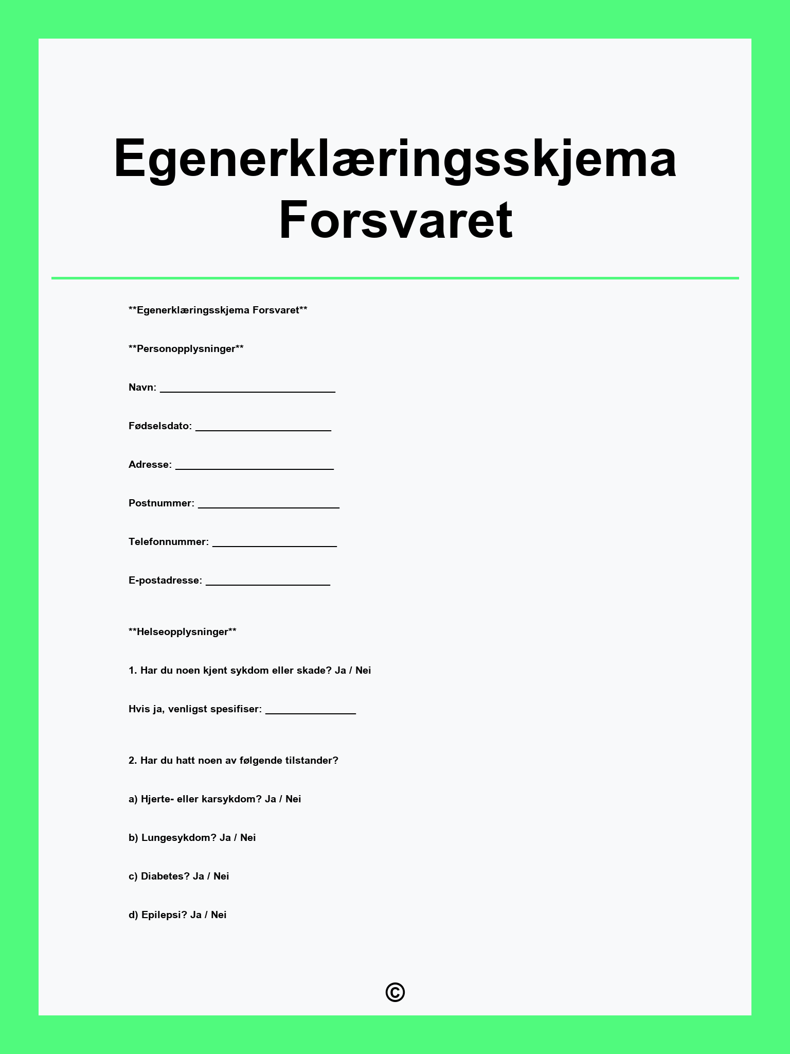 Egenerklæringsskjema Forsvaret