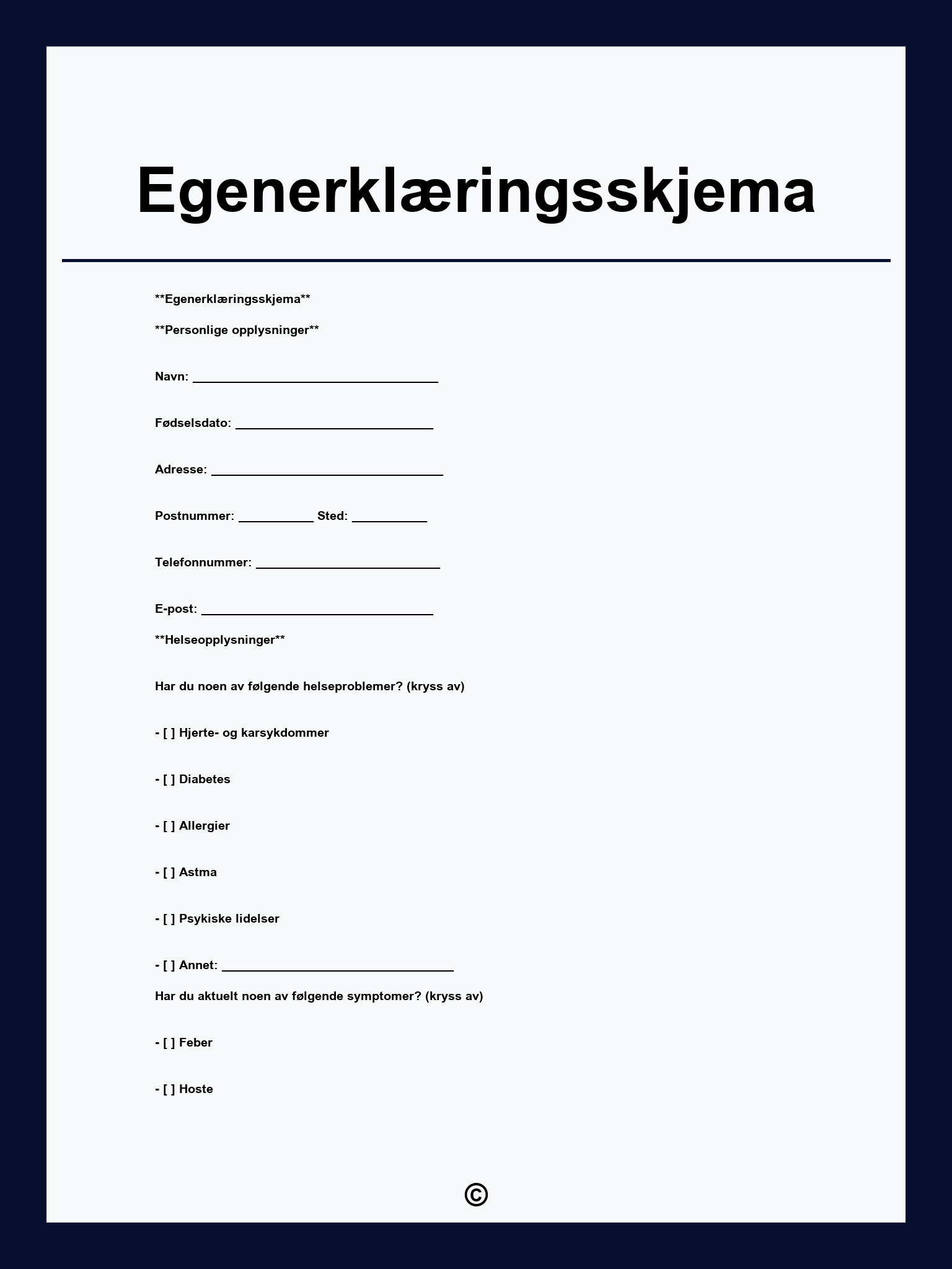 Egenerklæringsskjema