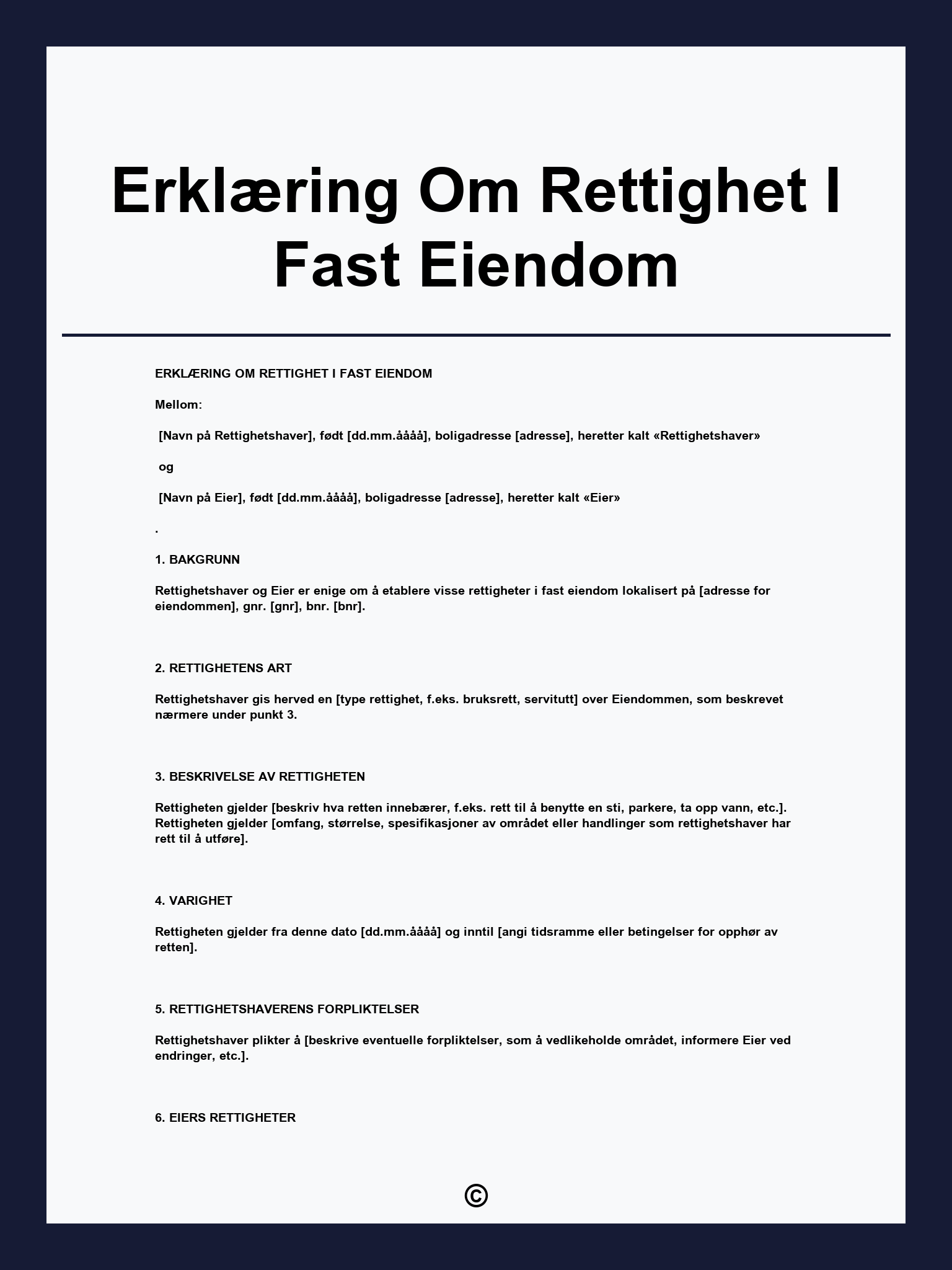 Erklæring Om Rettighet I Fast Eiendom