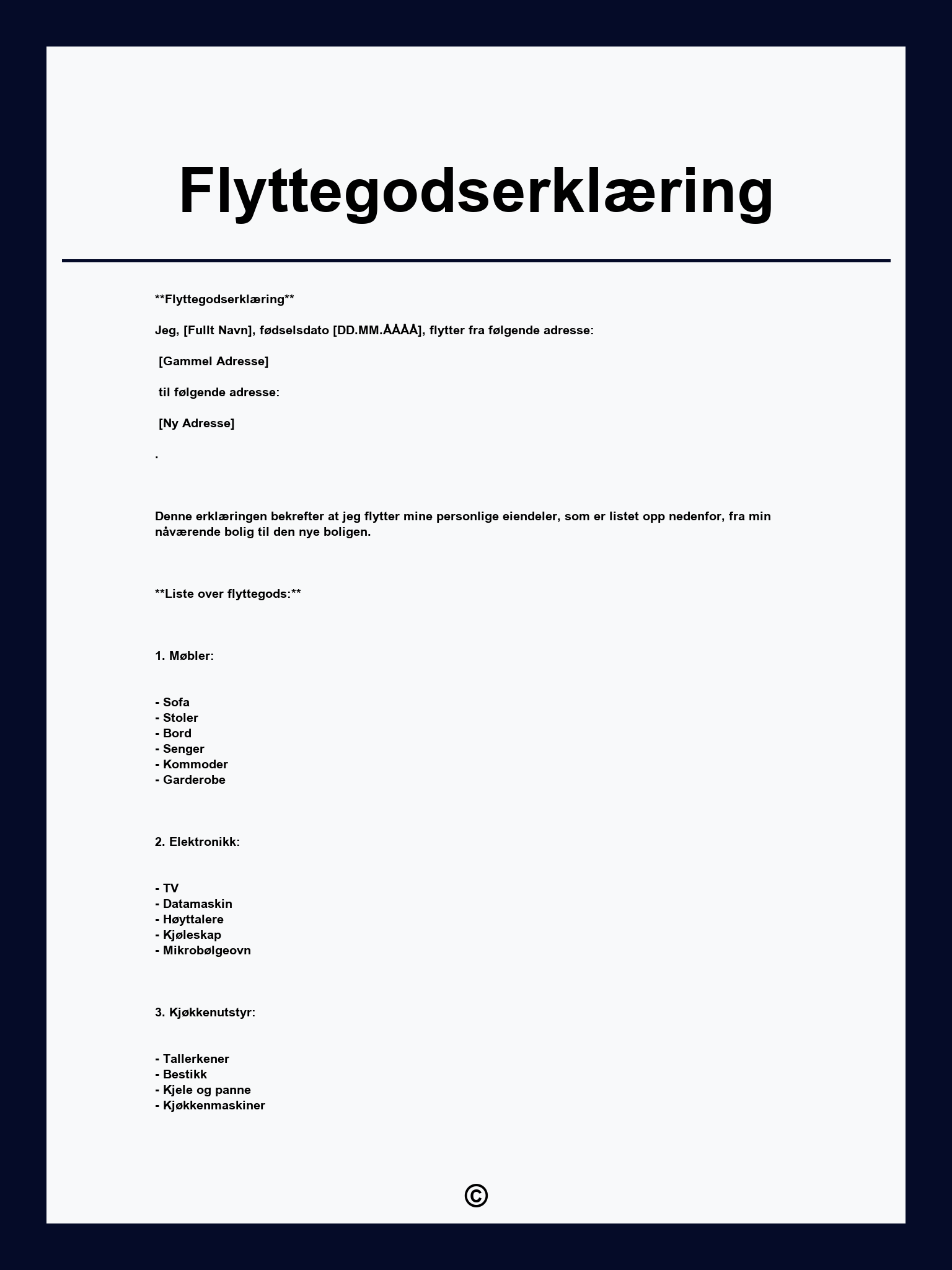 Flyttegodserklæring