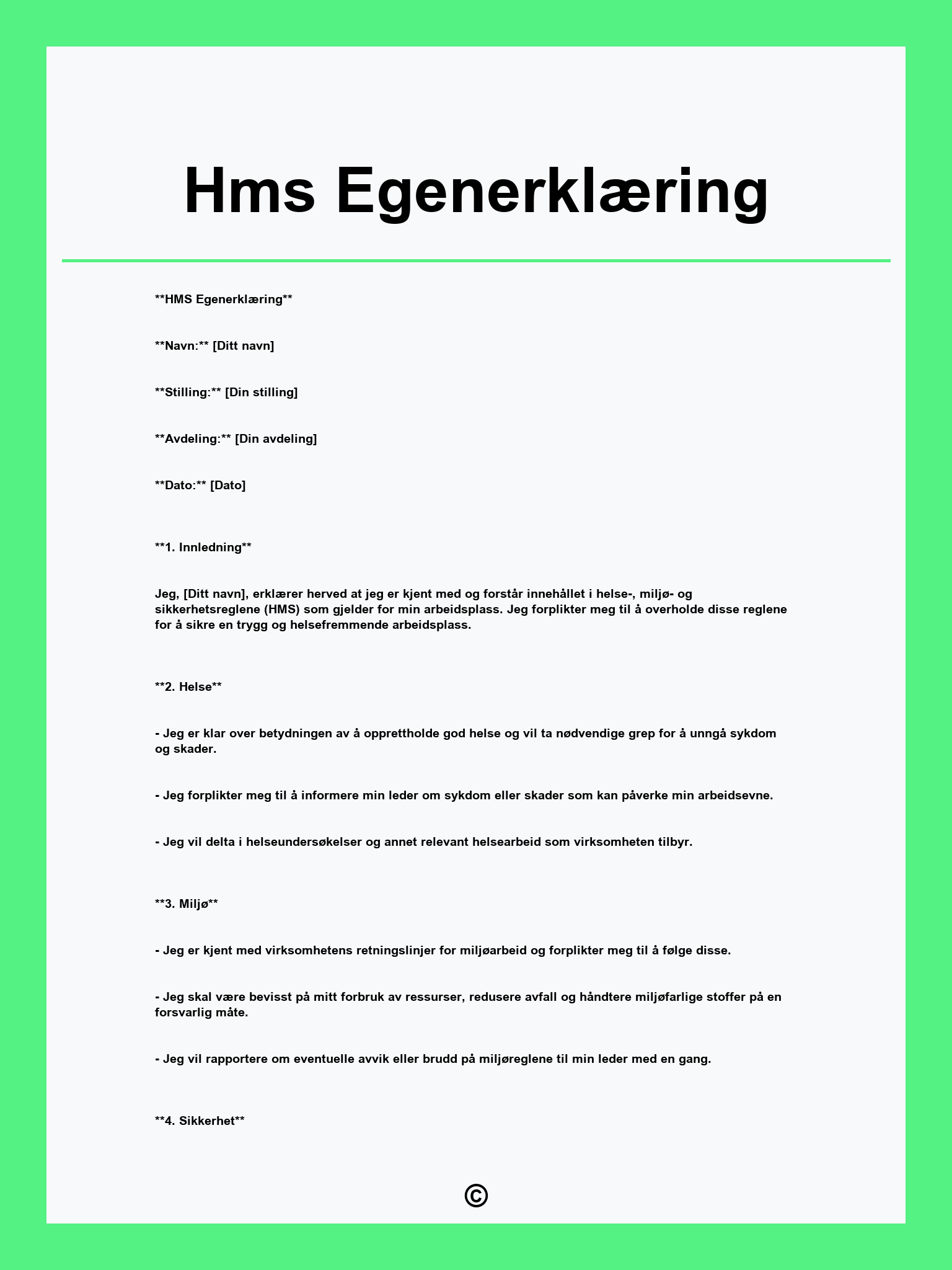 Hms Egenerklæring