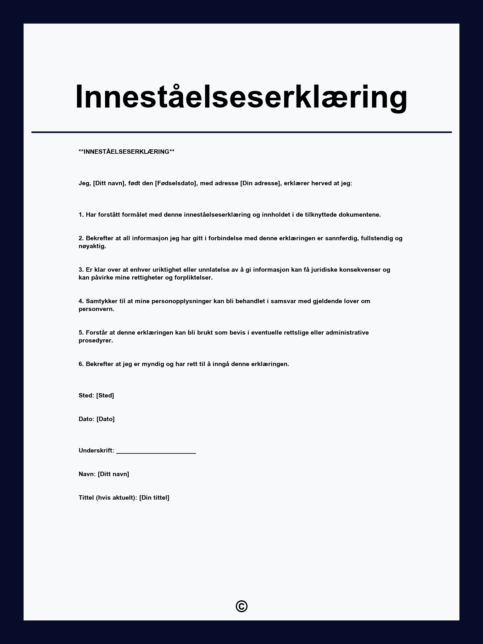 Inneståelseserklæring