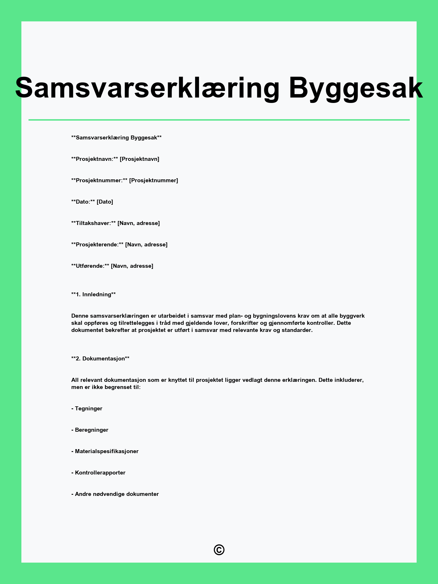 Samsvarserklæring Byggesak