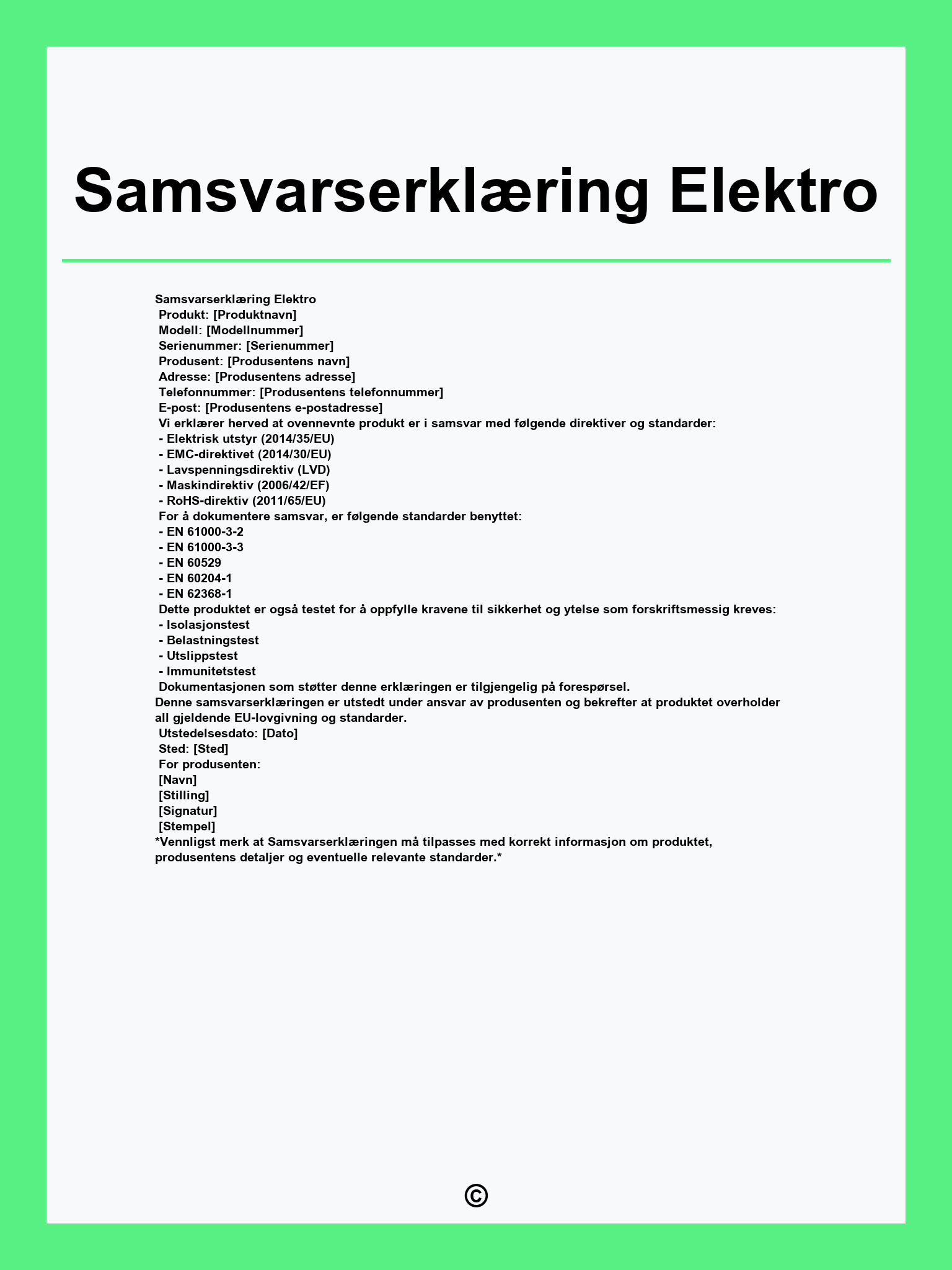Samsvarserklæring Elektro