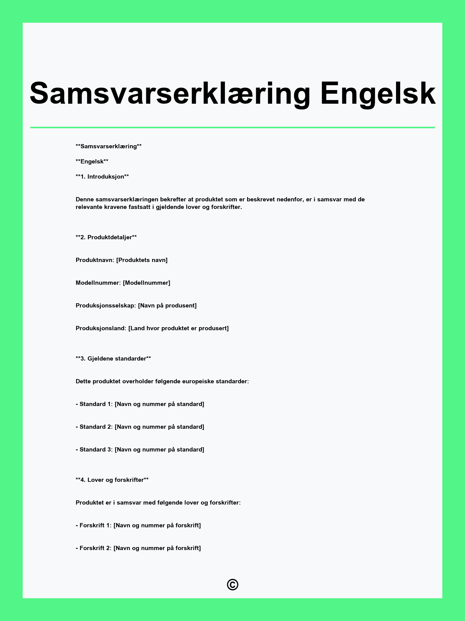 Samsvarserklæring Engelsk