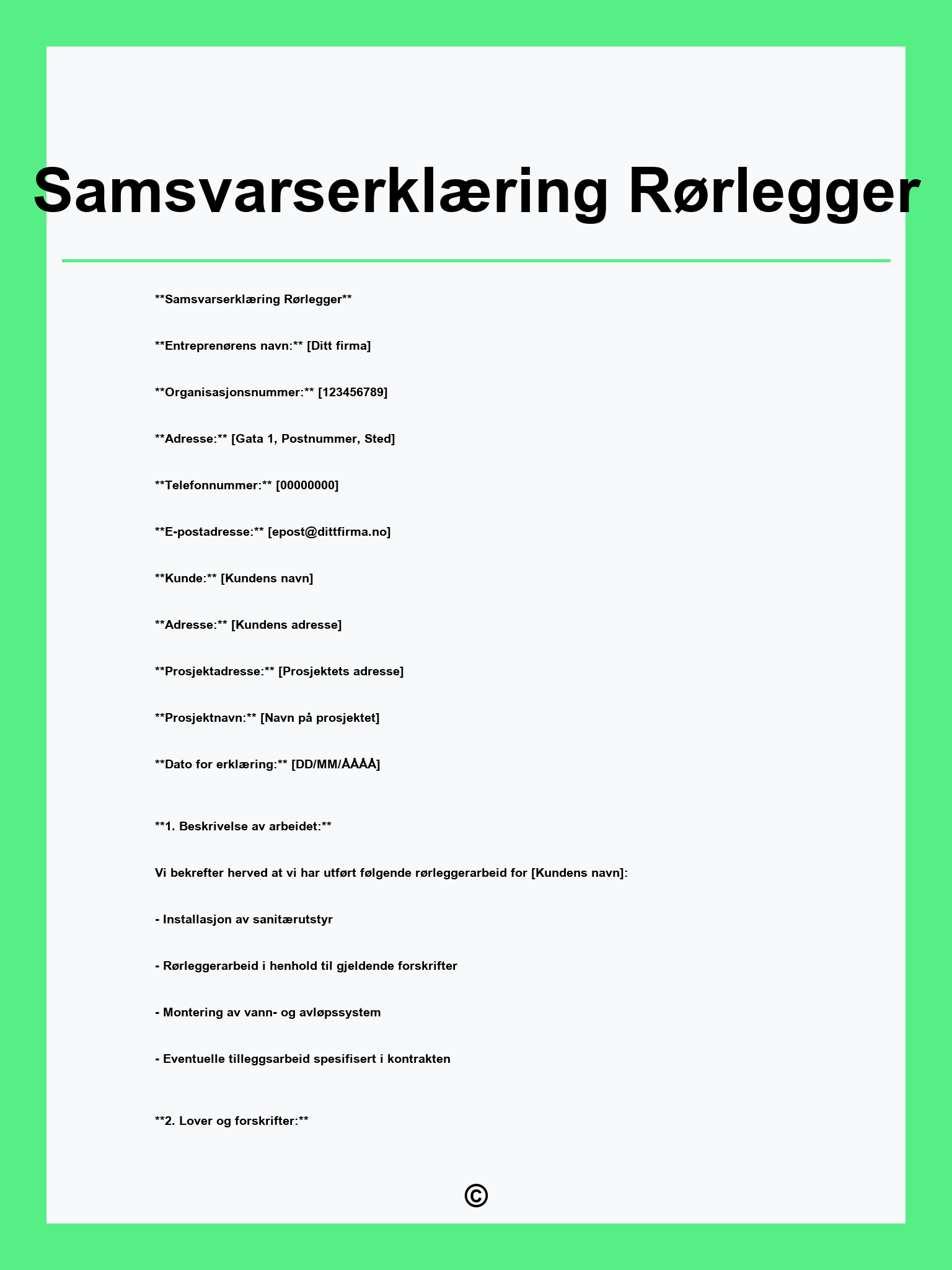 Samsvarserklæring Rørlegger