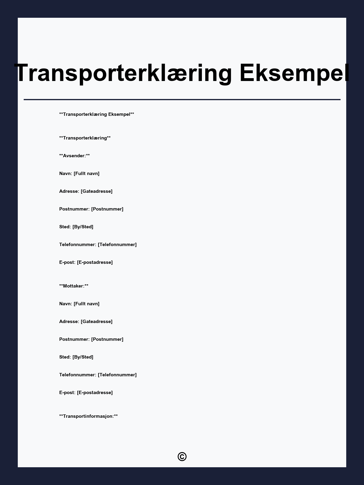 Transporterklæring Eksempel